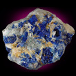 Linarite on Barite, Fluorite